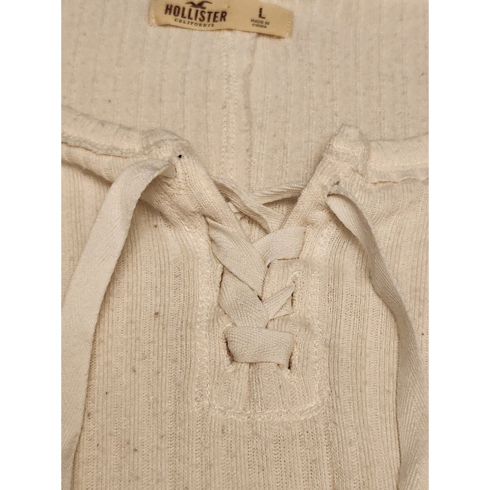 Hollister Lace Trim Top Women's Large Long Sleeve V-Neck Tie White Boho - Picture 3 of 6